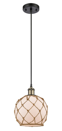 Farmhouse Rope 1 Light Mini Pendant In Black Antique Brass (516-1P-Bab-G121-8Rb)