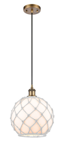 Large Farmhouse Rope 1 Light Mini Pendant In Brushed Brass (516-1P-Bb-G121-10Rw)