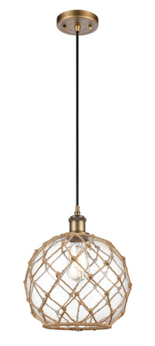 Large Farmhouse Rope 1 Light Mini Pendant In Brushed Brass (516-1P-Bb-G122-10Rb)