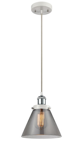 Large Cone 1 Light Mini Pendant In White & Polished Chrome (916-1P-Wpc-G43)