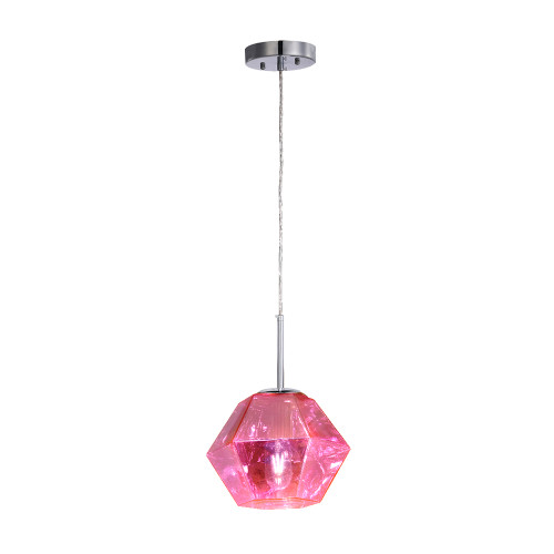 Pegase 1 Light Pendant In Polished Chrome With Pink Glass (VP-G2619011A5)