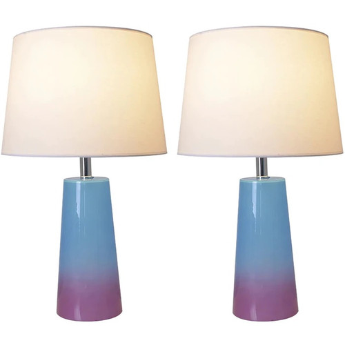 Alecrim 1 Light Table Lamp, Blue to Purple, White Fabric Shade (VT-G25012A1)