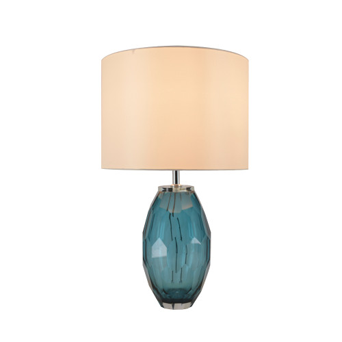 Mawar 1 Light Table Lamp, Blue, White Fabric Shade (VAT-G25011A2)