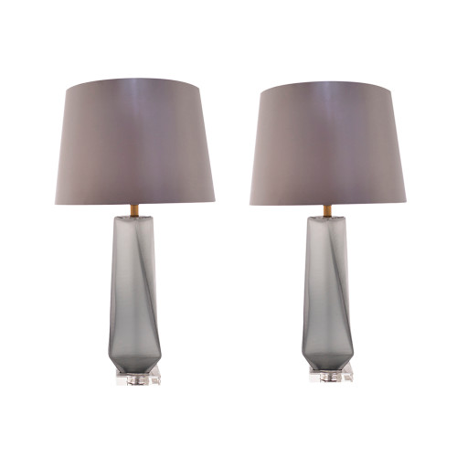 Kala 1 Light Table Lamp, Smoke Grey, Light Grey Fabric Shade (VAT-G28022A1)