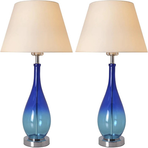 Lola 1 Light Table Lamp, Blue Ombre, Beige Fabric Shade (VT-G28012A5)