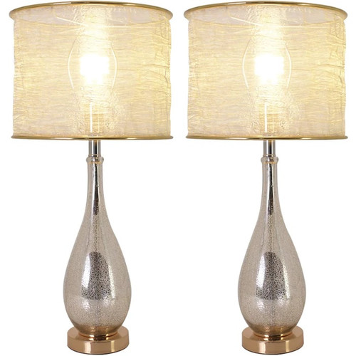 Lola 1 Light Table Lamp, Gold Mercury, Golden Fabric Shade (VT-G28012A2S)