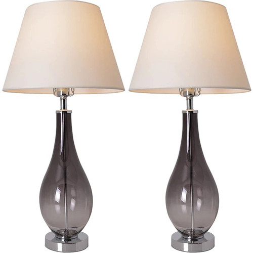 Lola 1 Light Table Lamp, Smoke Grey Ombre, Beige Fabric Shade (VT-G28012A3)