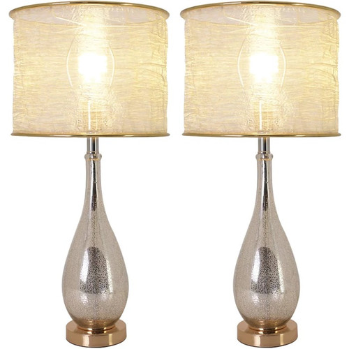 Lola Little 1 Light Table Lamp, Gold Mercury, Golden Fabric Shade (VT-G28022A3S)