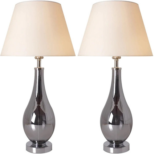 Lola 1 Light Table Lamp, Chrome Grey, Beige Fabric Shade (VT-G28012A4)