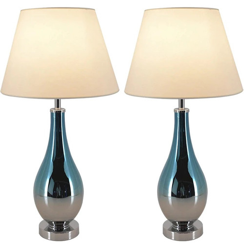 Lola 1 Light Table Lamp, Blue Chrome Ombre, Beige Fabric Shade (VT-G28012A1)