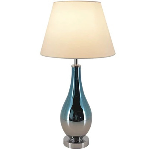 Lola 1 Light Table Lamp, Blue Chrome Ombre, Beige Fabric Shade (VT-G28011A1)