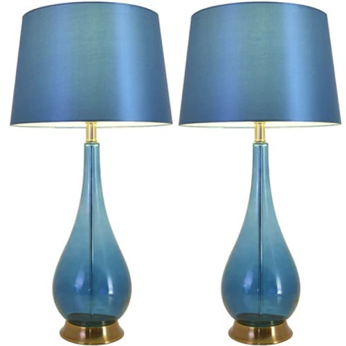 Lola Big 1 Light Table Lamp, Blue Ombre, Blue Fabric Shade (VT-G30012A1)