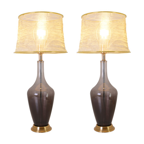 Clavel 1 Light Table Lamp, Grey Ombre, Golden Fabric Shade (VT-G31012A1S)