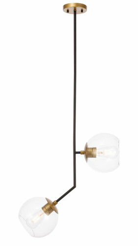 Ryland 2 Light Black And Brass Pendant With Clear Glass (LD8038D8BK)