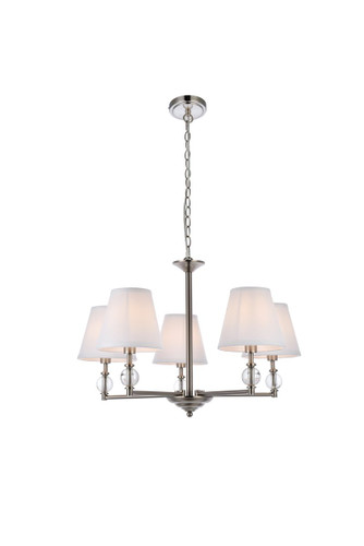 Bethany 5 Light Satin Nickel Pendant With White Fabric Shade (LD7024D25SN)