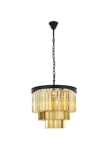 Sydney 9 Light Matte Black Chandelier Golden Teak (Smoky) Royal Cut Crystal (1201D20MB-GT/RC)