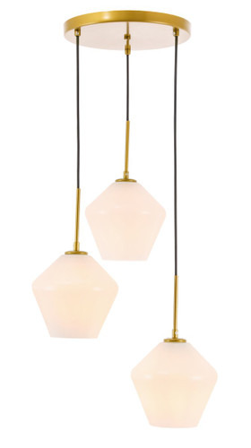 Gene 3 Light Brass And Frosted White Glass Pendant (LD2259BR)