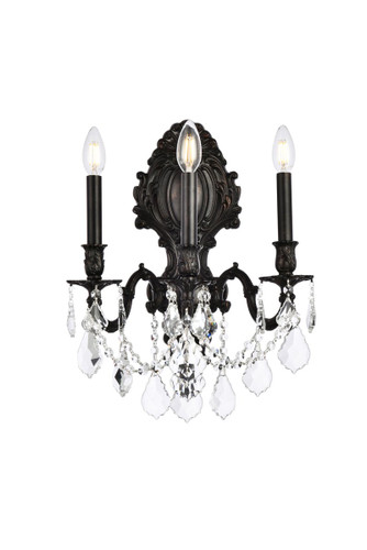 Monarch 3 Light Dark Bronze Wall Sconce With Clear Crystal (9603W14DB/RC)