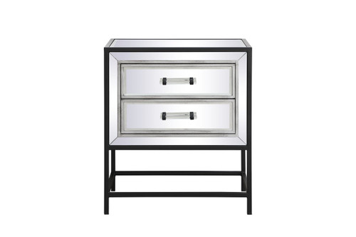 21 Inch Mirrored Two Drawers End Table In Black (MF73016BK)