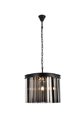 Sydney 6 Light Matte Black Pendant With Silver Shade & Crystal (1208D20MB-SS/RC)