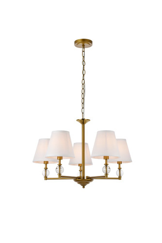 Bethany 5 Light Brass Pendant With White Fabric Shade (LD7024D25BR)