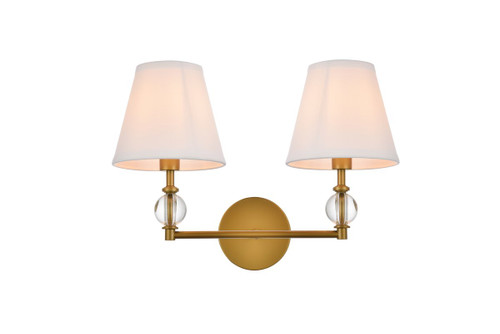 Bethany 2 Light Brass Bath Sconce With White Fabric Shade (LD7022W15BR)