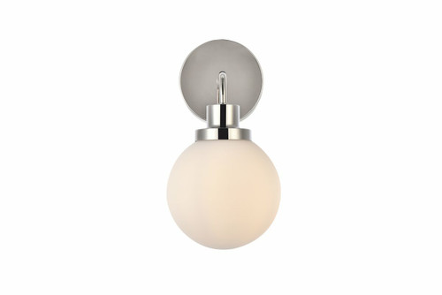 Elegant Furniture and Lighting Hanson 1 Light Bath Sconce In Polished Nickel With Frosted Shade (LD7030W8PN)
