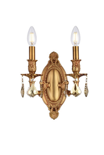 Rosalia 2 Light French Gold Wall Sconce Golden Teak (Smoky) Royal Cut Crystal (9202W9FG-GT/RC)