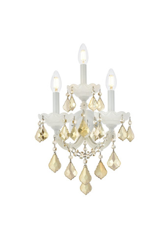 Maria Theresa 3 Light White Wall Sconce Golden Teak (Smoky) Royal Cut Crystal (2800W3WH-GT/RC)