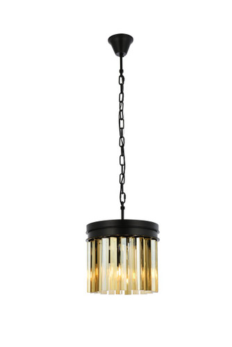 Sydney 3 Light Matte Black Pendant With Crystal (1208D12MB-GT/RC)