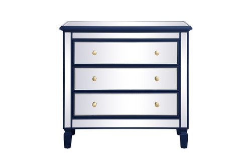 Contempo 33" Blue Mirrored 3 Drawer Chest (MF6-1019BL)