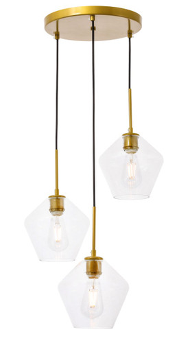 Gene 3 Light Brass Pendant With Clear Glass (LD2258BR)