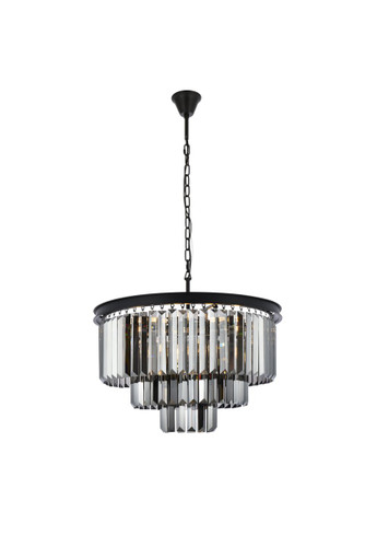 Sydney 9 Light Matte Black Chandelier Silver Shade (Grey) Royal Cut Crystal (1231D26MB-SS/RC)