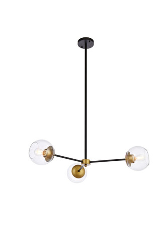 Briggs 3 Light Black And Brass Pendant With Clear Shade (LD646D32BRK)
