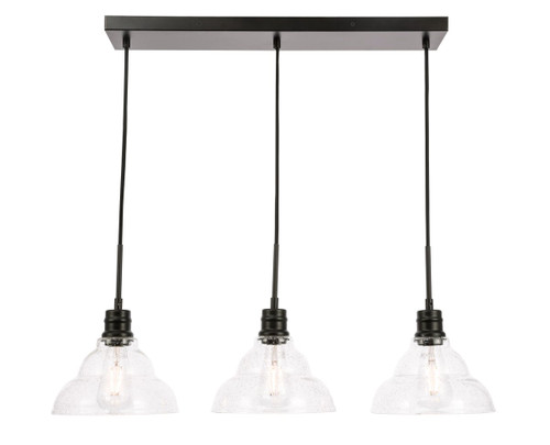 Clive 3 Light Black And Clear Seeded Glass Pendant (LD6222BK)
