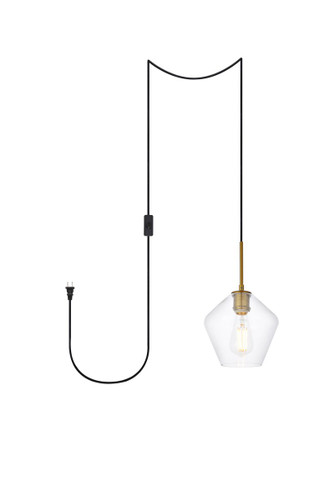 Gene 1 Light Brass And Clear Glass Plug-In Pendant (LDPG2256BR)