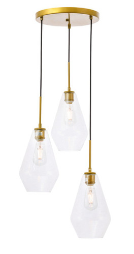 Gene 3 Light Brass Pendant With Clear Glass (LD2262BR)