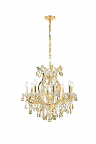 Maria Theresa 9 Light Gold Chandelier Golden Teak (Smoky) Royal Cut Crystal (2800D26G-GT/RC)