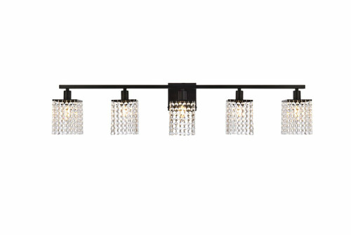 Phineas 5 Lights Bath Sconce In Black With Clear Crystals (LD7014BK)