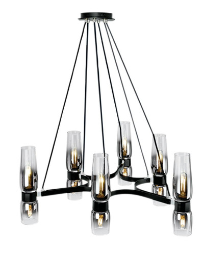 Flame Chandelier - Matte Black With Chrome (9775-MBCH-CLGR)