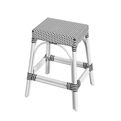 Robias 245 in Seat Height Rectangular Rattan Backless Counter Stool with Footrest, White and Black Dot (5513288)