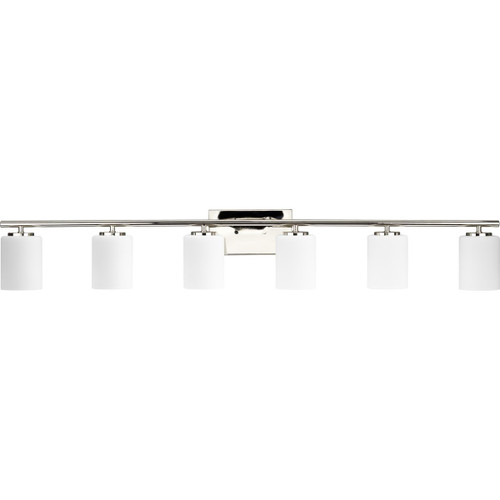 Replay Collection Six-Light Traditional Polished Nickel Etched White Glass Bath Vanity Light (P300385-104)