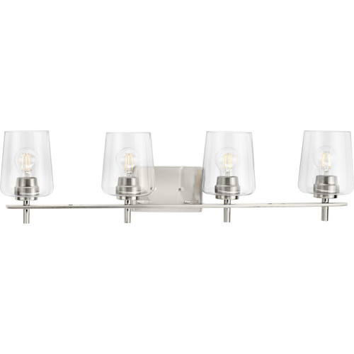 Calais Collection Four-Light New Traditional Brushed Nickel Clear Glass Bath Vanity Light (P300363-009)