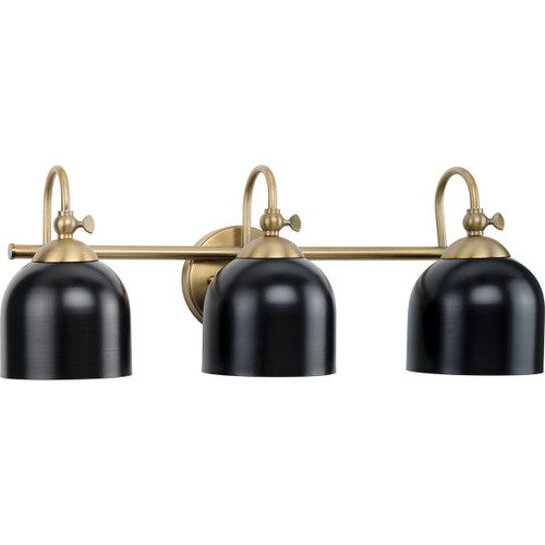 Dalton Collection Three-Light Farmhouse Vintage Brass Metal Shade Bath Vanity Light (P300383-163)