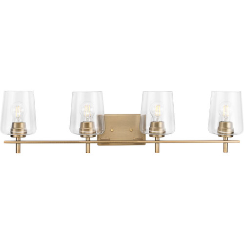 Calais Collection Four-Light New Traditional Vintage Brass Clear Glass Bath Vanity Light (P300363-163)