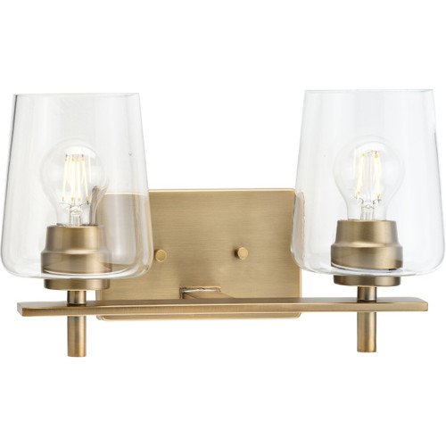 Calais Collection Two-Light New Traditional Vintage Brass Clear Glass Bath Vanity Light (P300361-163)