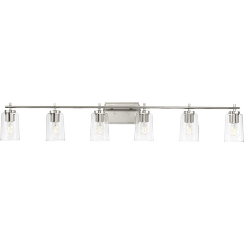 Adley Collection Six-Light New Traditional Brushed Nickel Clear Glass Bath Vanity Light (P300372-009)