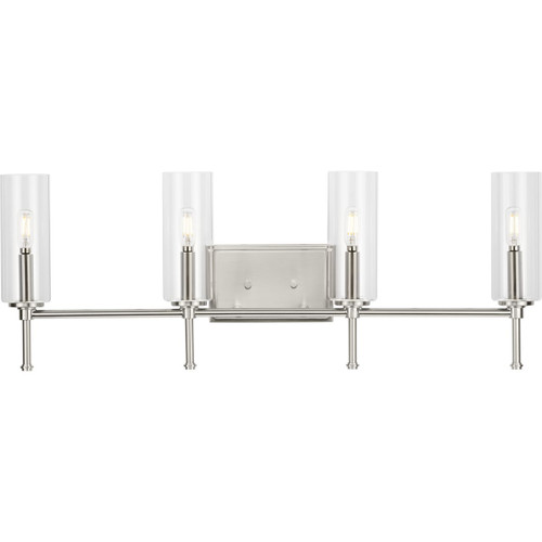 Elara Collection Four-Light New Traditional Brushed Nickel Clear Glass Bath Vanity Light (P300359-009)