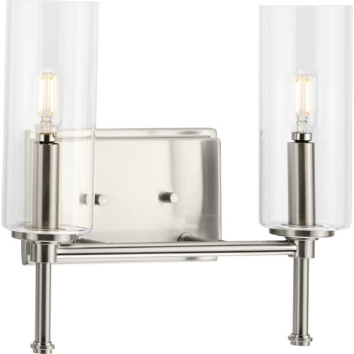 Elara Collection Two-Light New Traditional Brushed Nickel Clear Glass Bath Vanity Light (P300357-009)