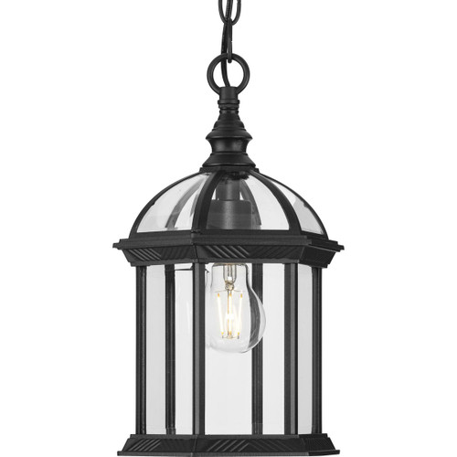 Dillard Collection One-Light Traditional Textured Black Clear Glass Outdoor Hanging Light (P550122-031)